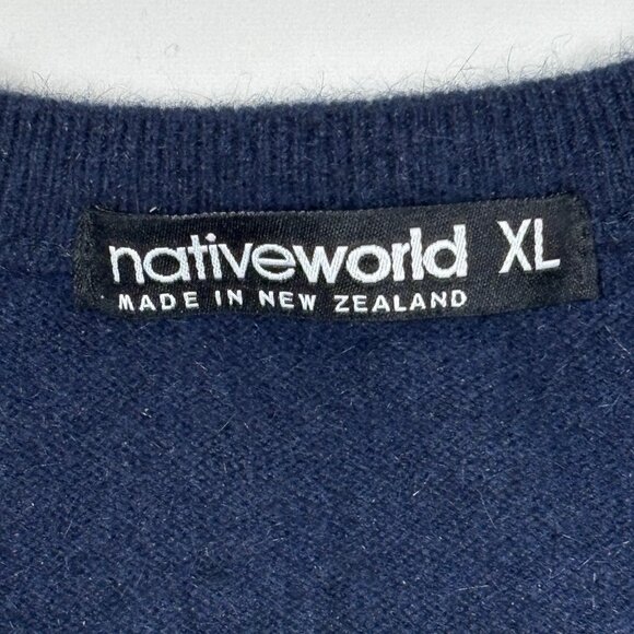Native World New Zealand Blue Possum Merino Wool Silk Pullover Sweater Mens XL - Picture 5 of 8